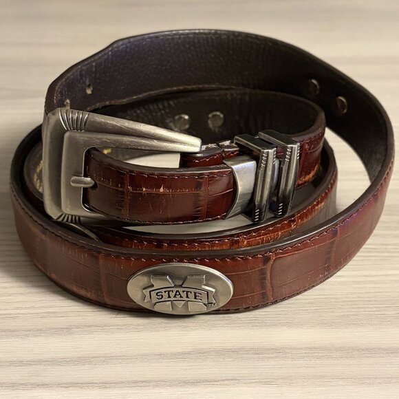 Mississippi State Bulldogs Leather Belt ZepPro 48" Brown Croc Embossed Preppy - Picture 3 of 9